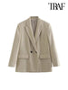TRAF Women  Double Breasted Loose Fitting Blazer Coat Vintage Long Sleeve Pockets Female Outerwear Chic Veste Femme