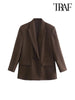 TRAF Women  Double Breasted Loose Fitting Blazer Coat Vintage Long Sleeve Pockets Female Outerwear Chic Veste Femme