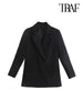 TRAF Women  Double Breasted Loose Fitting Blazer Coat Vintage Long Sleeve Pockets Female Outerwear Chic Veste Femme