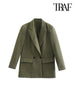 TRAF Women  Double Breasted Loose Fitting Blazer Coat Vintage Long Sleeve Pockets Female Outerwear Chic Veste Femme