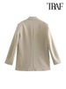 TRAF Women  Double Breasted Loose Fitting Blazer Coat Vintage Long Sleeve Pockets Female Outerwear Chic Veste Femme
