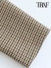 TRAF Women  Double Breasted Plaid Blazer Coat Vintage Long Sleeve Flap Pockets Female Outerwear Chic Vestes Femme