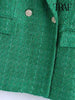 TRAF Women  Double Breasted Tweed Green Blazer Coat Vintage Long Sleeve Flap Pockets Female Outerwear Chic Veste