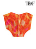 TRAF Women  Front Metal Hooks Printed Bustier Tops And High Waist With Bow Tied Mini Skirt Female Two Piece Sets Mujer