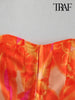 TRAF Women  Front Metal Hooks Printed Bustier Tops And High Waist With Bow Tied Mini Skirt Female Two Piece Sets Mujer