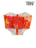 TRAF Women  Front Metal Hooks Printed Bustier Tops And High Waist With Bow Tied Mini Skirt Female Two Piece Sets Mujer
