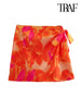 TRAF Women  Front Metal Hooks Printed Bustier Tops And High Waist With Bow Tied Mini Skirt Female Two Piece Sets Mujer