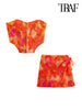TRAF Women  Front Metal Hooks Printed Bustier Tops And High Waist With Bow Tied Mini Skirt Female Two Piece Sets Mujer