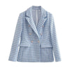 TRAF Women  Houndstooth Double Breasted Tweed Blazer Coat Vintage Long Sleeve Flap Pocket Female Outerwear Chic Veste