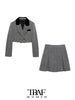 TRAF Women  Patchwork Twill Cropped Blazer Coat And High Waist Back Zipper Female Skirts Female Two Piece Sets Mujer