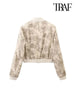 TRAF Women  Printed Crop Bomber Jacket Coat And High Elastic Waist Drawstring Mini Skirt Female Two Piece Sets Mujer