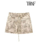 TRAF Women  Printed Crop Bomber Jacket Coat And High Elastic Waist Drawstring Mini Skirt Female Two Piece Sets Mujer