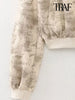 TRAF Women  Printed Crop Bomber Jacket Coat And High Elastic Waist Drawstring Mini Skirt Female Two Piece Sets Mujer