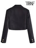 TRAF Women  Tweed Cropped Blazer Coat Vintage Long Sleeve Front Buttons Female Outerwear Chic Veste Femme
