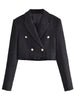 TRAF Women  Tweed Cropped Blazer Coat Vintage Long Sleeve Front Buttons Female Outerwear Chic Veste Femme