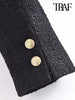 TRAF Women  Tweed Cropped Blazer Coat Vintage Long Sleeve Front Buttons Female Outerwear Chic Veste Femme