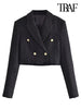 TRAF Women  Tweed Cropped Blazer Coat Vintage Long Sleeve Front Buttons Female Outerwear Chic Veste Femme
