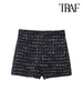 TRAF Women  Tweed Double Breasted Blazer Coat And High Waist Side Zipper Shorts Female Two Piece Sets Mujer