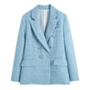 TRAF Women  Tweed Double Breasted Blazer Coat Vintage Long Sleeve Flap Pockets Female Outerwear Chic Veste Femme