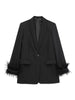 TRAF Women  With Feathers Front Button Blazer Coat Vintage Long Sleeve Flap Pockets Female Outerwear Chic Vestes