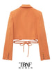 TRAF Women  With Tied Cropped Blazer Coat Vintage Long Sleeve Female Outerwear Chic Veste Femme