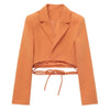 TRAF Women  With Tied Cropped Blazer Coat Vintage Long Sleeve Female Outerwear Chic Veste Femme