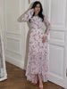 Tossy Chiffon Printed Ruffle Dress Women's Summer Long Sleeve Stitching High Waist Slim Irregular Floral Evening Dress Long Dres