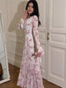 Tossy Chiffon Printed Ruffle Dress Women's Summer Long Sleeve Stitching High Waist Slim Irregular Floral Evening Dress Long Dres