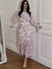 Tossy Chiffon Printed Ruffle Dress Women's Summer Long Sleeve Stitching High Waist Slim Irregular Floral Evening Dress Long Dres