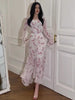 Tossy Chiffon Printed Ruffle Dress Women's Summer Long Sleeve Stitching High Waist Slim Irregular Floral Evening Dress Long Dres