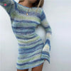 Tossy Flare Sleeve Striped Knitted Mini Dresses Women Sexy Backless Sweaters Dress Elegant Constract Color Vestidos  Autumn 2021