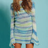 Tossy Flare Sleeve Striped Knitted Mini Dresses Women Sexy Backless Sweaters Dress Elegant Constract Color Vestidos  Autumn 2021