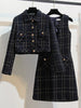 Tweed Long Sleeve Single Breasted Jacket Coat Elegant  Casual Sleeveless Slim Dresses Vintage Sweet Street  New