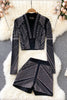 WIGADFHK Autumn  Suit   Women's Short Cardigan Top Two-piece Hot Rhinestone High Waist Shorts