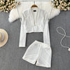 WIGADFHK Autumn  Suit   Women's Short Cardigan Top Two-piece Hot Rhinestone High Waist Shorts