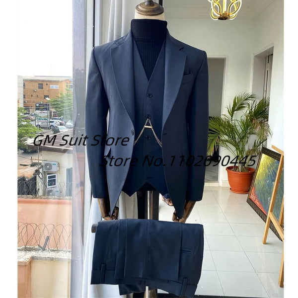 Wedding Men Suit 3-Piece Peaked Lapel One Button Tuxedo Slim Fit Premium Dinner Jacket Vest Pants Set