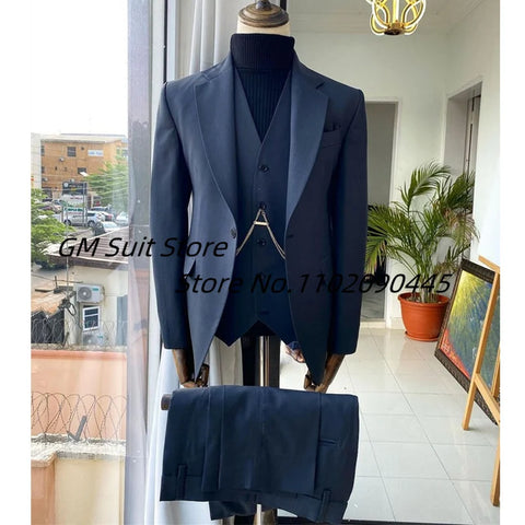 Wedding Men Suit 3-Piece Peaked Lapel One Button Tuxedo Slim Fit Premium Dinner Jacket Vest Pants Set