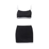 WhereMery Casual Sporting Women Outfit Simple High Streetwear Patchwork Slip Tank Top With Skinny Elastic Mini Skirt 2 Piece Set
