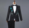 White Embroidered Diamond Suit Men Wedding Groom Tuxedo Suits Mens Stand Collar Prom Stage Costume Mens Suits with Pants Ternos