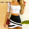 Women's Plain Short Sleeve Crop Top High Waisted Colorblock Skirt Set Summer
