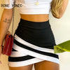 Women's Plain Short Sleeve Crop Top High Waisted Colorblock Skirt Set Summer