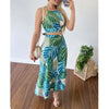 Women Short Tank Top 2 Piece Skirt Set Sexy Print Sleeveless Off Shoulder Tube Top Long Skirt Summer Outfits Beachwear Suit Y2k