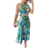 Women Short Tank Top 2 Piece Skirt Set Sexy Print Sleeveless Off Shoulder Tube Top Long Skirt Summer Outfits Beachwear Suit Y2k