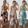 Women Short Tank Top 2 Piece Skirt Set Sexy Print Sleeveless Off Shoulder Tube Top Long Skirt Summer Outfits Beachwear Suit Y2k