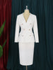Women White Formal Business Blazer Suit Sets Elagant 6 Buttons Jacket Knee Length Skirts Wide Leg Pants Suits Casual Office Work