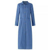 Women's Denim Dress Casual Long Sleeved Lapel Button Cardigan Dress Solid Color Pocket Denim Dress