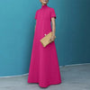 Women's Elegant Short Sleeved Dress Long Dress High Neck Solid Color Casual Summer Loose Fitting Dress