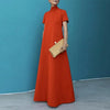 Women's Elegant Short Sleeved Dress Long Dress High Neck Solid Color Casual Summer Loose Fitting Dress