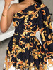 Women's Off The Shoulder Waist Printed Dress with Oblique Shoulder Single Long Sleeve Elegant A-line Dress