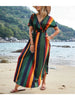 Women's Fashionable Short Sleeved Vertical Stripe Printed Casual Elegant Loose and Comfortable Fitting Dress